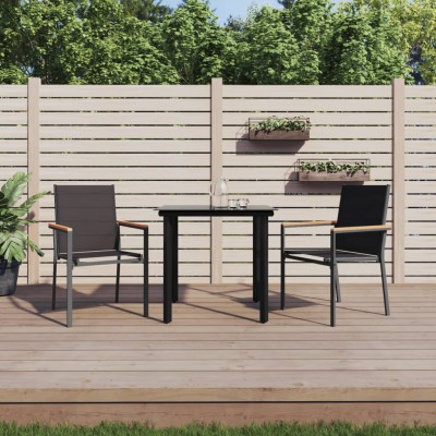Juego de comedor para jardín 3 piezas acero y textilene negro