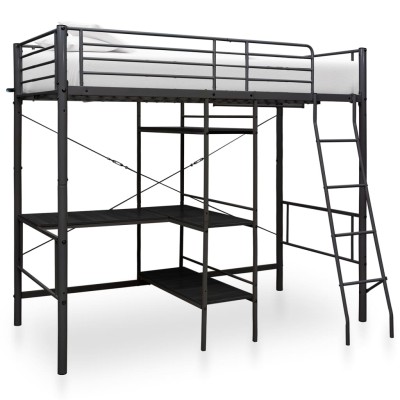 Estructura de litera con mesa de metal negro 90x200 cm