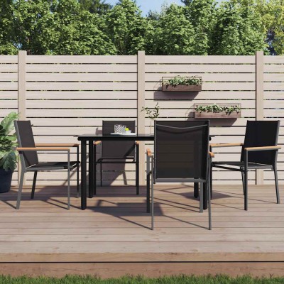 Juego de comedor para jardín 5 piezas acero y textilene negro
