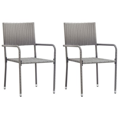 Sillas comedor de jardín apilables 2 uds ratán sintético gris