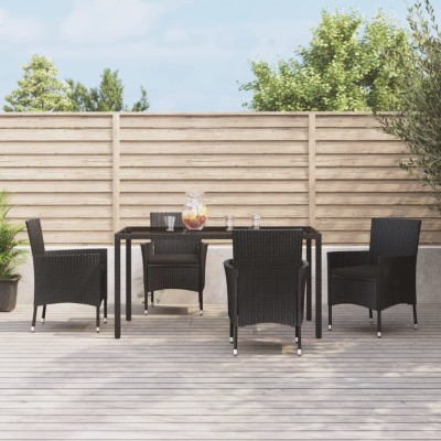 Set de muebles jardín 5 pzas con cojines ratán sintético negro