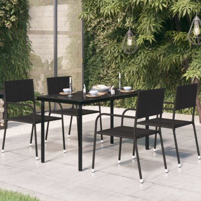 Mesa de comedor de jardín acero y vidrio negra 140x70x74 cm