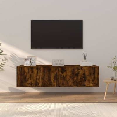Set de muebles de TV 3 pzas madera contrachapada roble ahumado