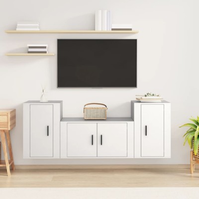 Set de muebles de TV 3 piezas madera contrachapada blanco