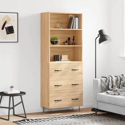 Aparador alto madera contrachapada color roble 69,5x34x180 cm