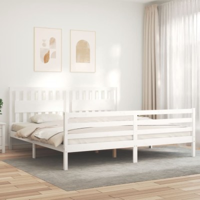 Estructura de cama con cabecero madera maciza blanco 200x200 cm