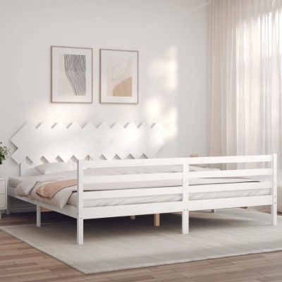 Estructura de cama con cabecero madera maciza blanco 200x200cm