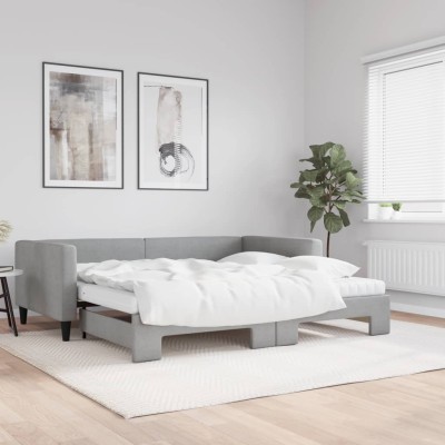 Sofá cama nido con colchón tela gris claro 100x200 cm