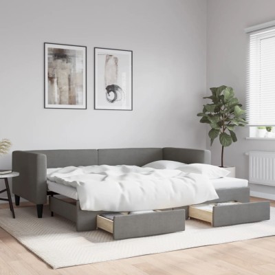 Sofá cama nido con cajones tela gris oscuro 90x190 cm
