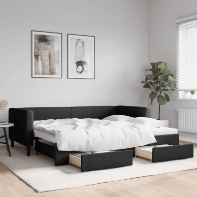 Sofá cama nido con cajones tela negro 90x190 cm