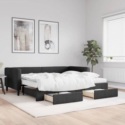 Sofá cama nido con cajones tela negro 90x190 cm