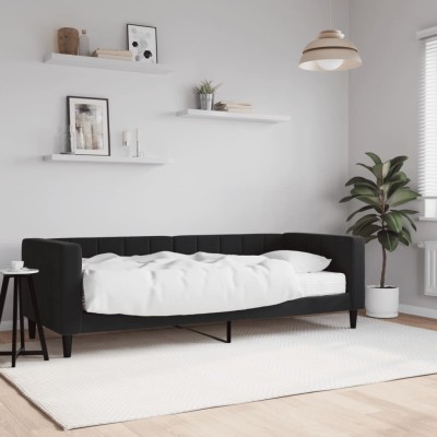 Sofá cama con colchón terciopelo negro 80x200 cm