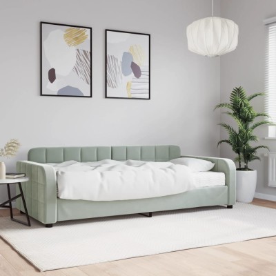 Sofá cama con colchón terciopelo gris claro 90x200 cm