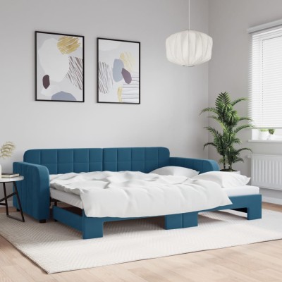 Sofá cama nido terciopelo azul 90x200 cm