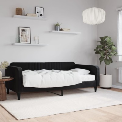 Sofá cama con colchón terciopelo negro 90x190 cm