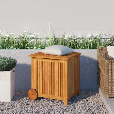 Caja de almacenaje de jardín ruedas acacia maciza 60x50x58 cm
