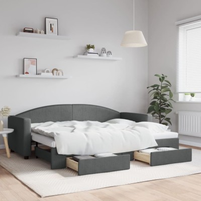 Sofá cama nido con cajones tela gris oscuro 80x200 cm