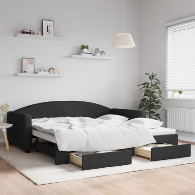Sofá cama nido con cajones tela negro 100x200 cm