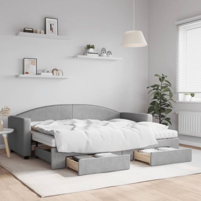 Sofá cama nido con cajones tela gris claro 80x200 cm