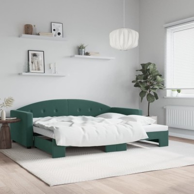Sofá cama nido terciopelo verde oscuro 90x200 cm