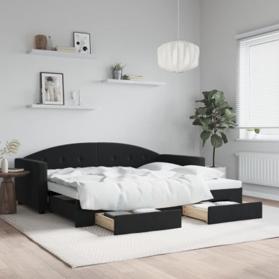 Sofá cama nido con cajones terciopelo negro 90x200 cm