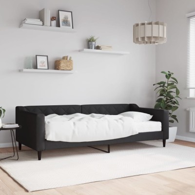 Sofá cama con colchón tela negro 90x200 cm