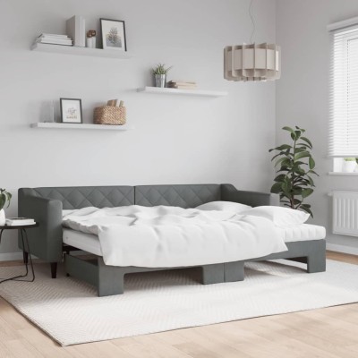 Sofá cama nido con colchón tela gris oscuro 80x200 cm