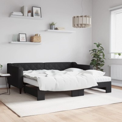 Sofá cama nido con colchón tela negro 90x190 cm