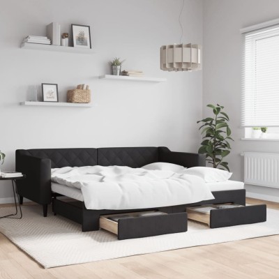 Sofá cama nido con cajones tela negro 90x190 cm