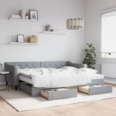 Sofá cama nido con cajones tela gris claro 90x200 cm