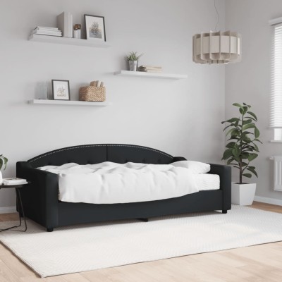 Sofá cama con colchón tela negro 90x190 cm