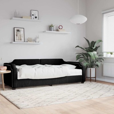 Sofá cama con colchón tela negro 80x200 cm