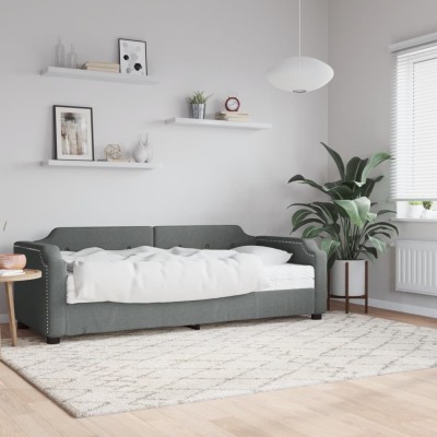 Sofá cama con colchón tela gris oscuro 90x190 cm