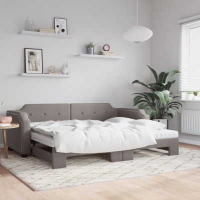 Sofá cama nido con colchón tela taupe 80x200 cm