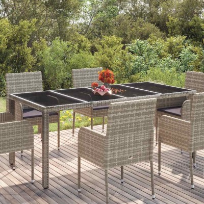 Mesa de jardín superficie de vidrio ratán PE gris 190x90x75 cm