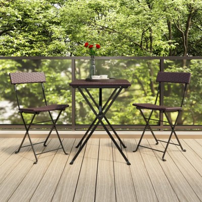 Muebles de cafetería plegables 3 piezas ratán sintético marrón