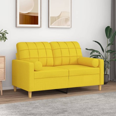 Sofá de 2 plazas con cojines tela amarillo claro 120 cm