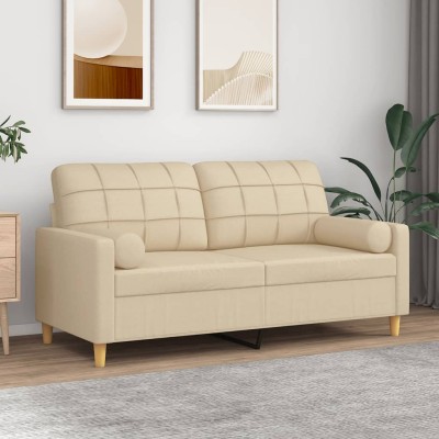 Sofá de 2 plazas con cojines tela color crema 140 cm