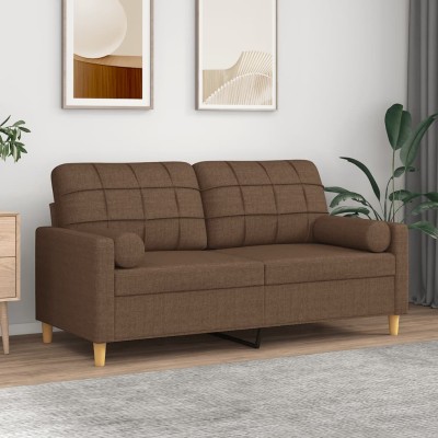 Sofá de 2 plazas con cojines tela marrón 140 cm