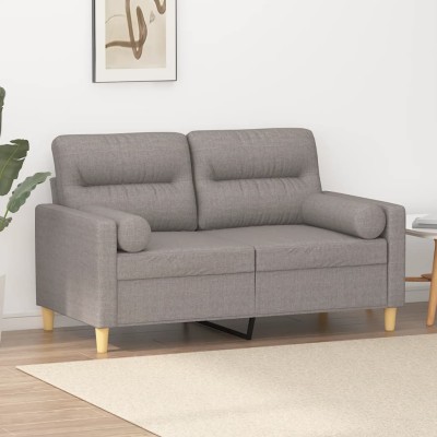 Sofá de 2 plazas con cojines tela gris taupe 120 cm