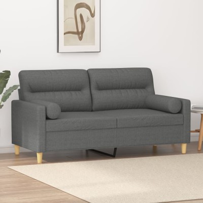 Sofá de 2 plazas con cojines tela gris oscuro 140 cm