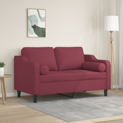 Sofá de 2 plazas con cojines tela rojo tinto 120 cm