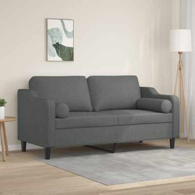Sofá de 2 plazas con cojines tela gris oscuro 140 cm