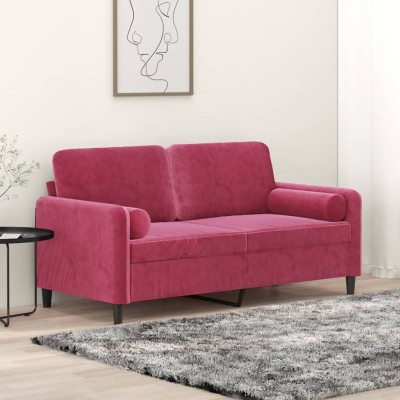 Sofá de 2 plazas con cojines terciopelo rojo tinto 140 cm