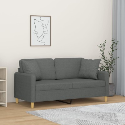 Sofá de 2 plazas con cojines tela gris oscuro 140 cm