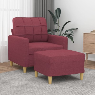 Sillón con taburete tela rojo tinto 60 cm