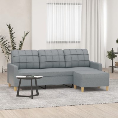 Sofá de 3 plazas con taburete de tela gris claro 180 cm