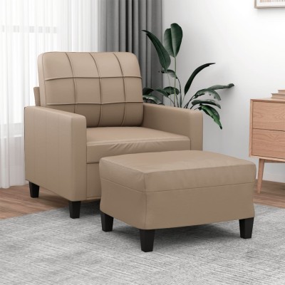 Sillón con taburete cuero sintético color capuchino 60 cm