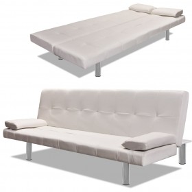 Sofá cama con dos cojines cuero artificial ajustable crema