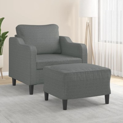 Sillón con taburete tela gris oscuro 60 cm